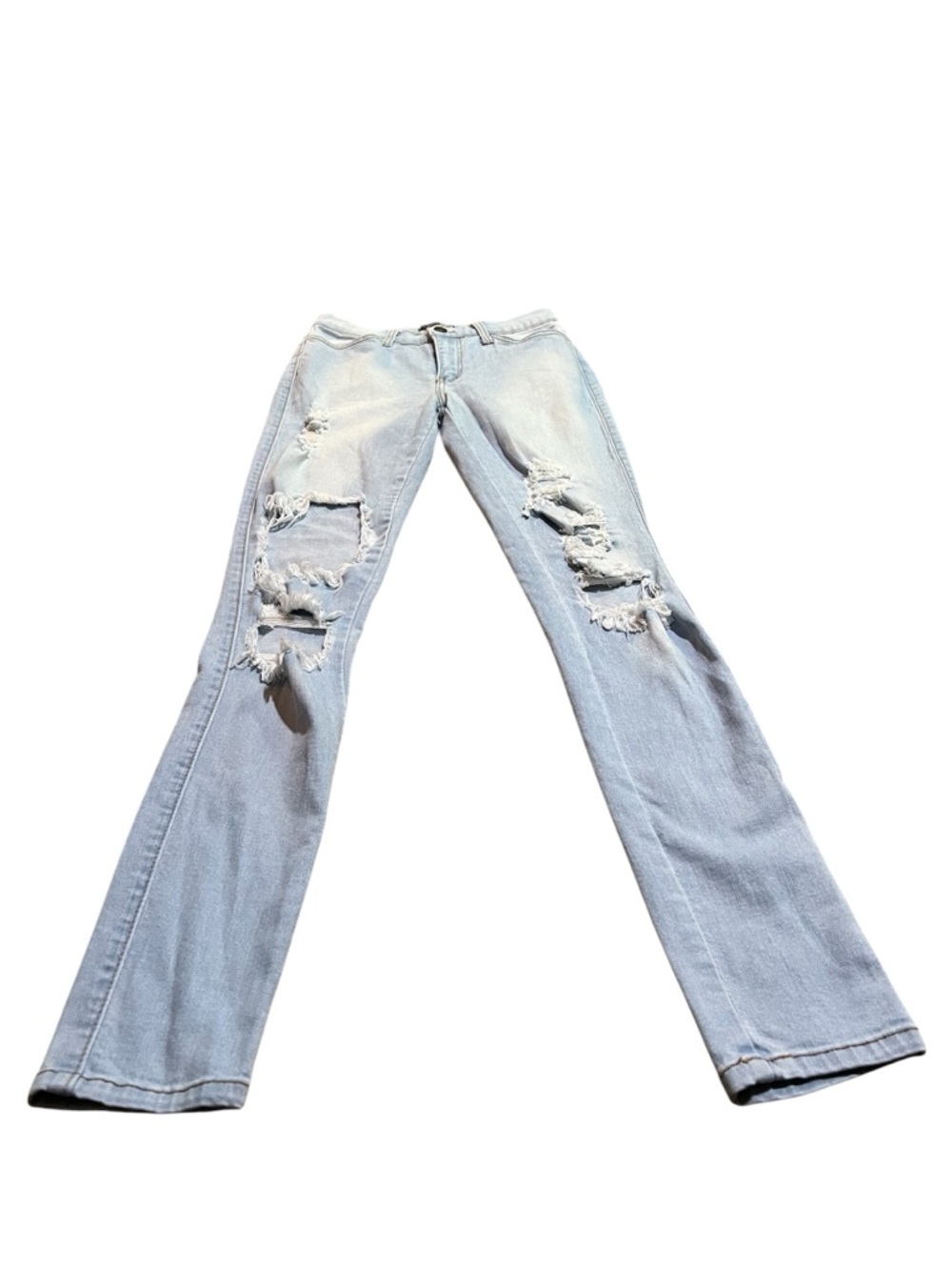 Fashion Nova Light Blue Distressed Skinny Jeans Size 26 - Picture 3 of 7